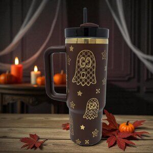 30oz Chocolate and Gold Laser Engraved Tumbler Designer Ghost
